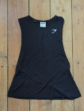 253-Gymshark Black Women's Muscle Tank with White Logo